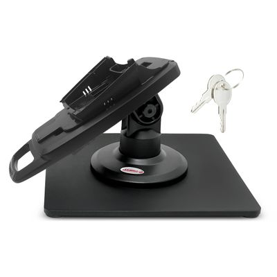 ENS Tailwind Ingenico IWL 220/IWL 250 3" Latch and Key Lock Compact Pole Mount Terminal Stand with Square Freestanding Mobility Base Plate, Black