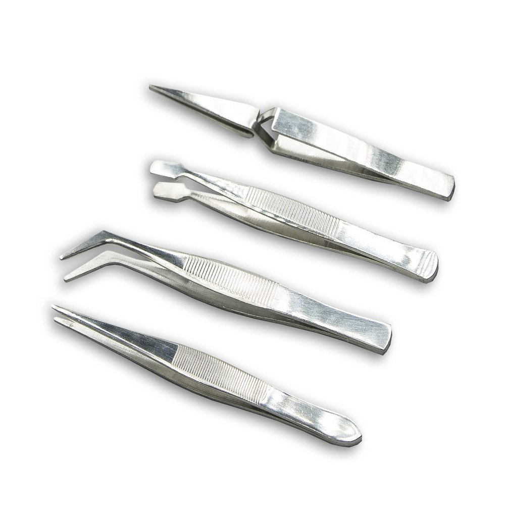 HURON Precision Tweezers Set, 4PC (1/3/10 sets) (1 set)