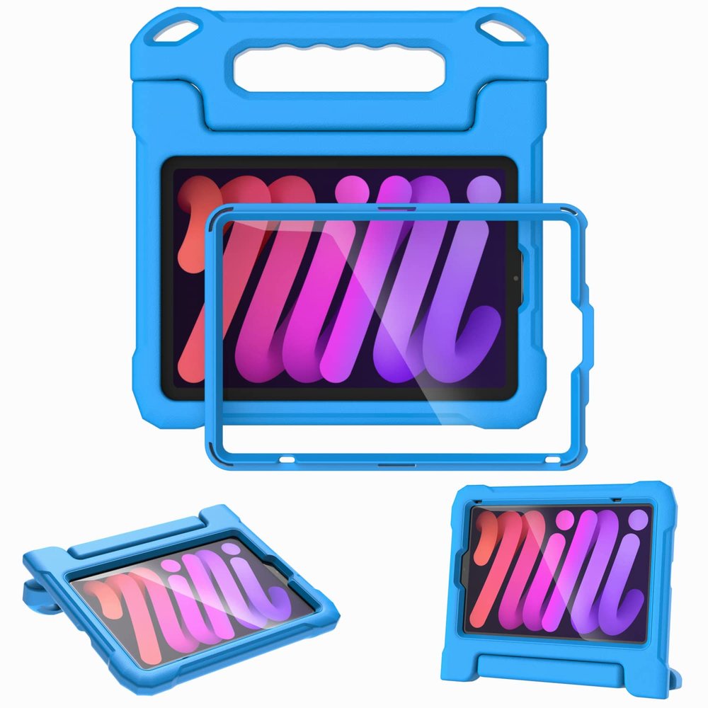 A ADENK Kids Case for iPad mini 6 Generation 8.3" 2021 Release, with Built-in Screen Protector, Shockproof Lightweight Handle Stand Kids Case for iPad mini 8.3" Latest Tablet Cover (Blue)