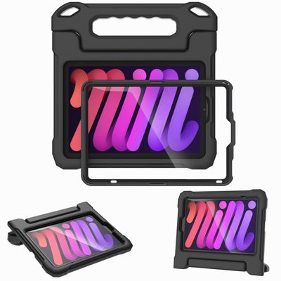 A ADENK Kids Case for iPad mini 7th&6th Generation 8.3-inch 2024/2021 Release, with Built-in Screen Protector, Shockproof Lightweight Handle Stand Case for iPad mini 8.3" Latest Cover (Black)