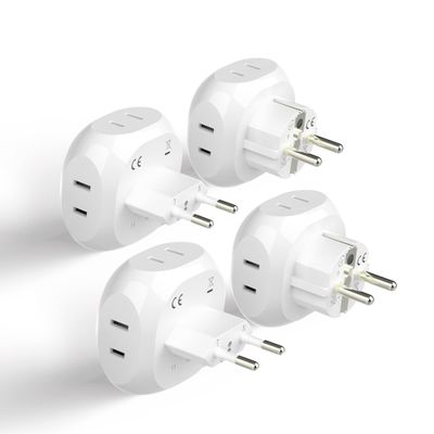 Ceptics Europe Travel Adapter Plug Set Schuko - 4 Input - Ultra Compact - Light Weight Type C, Type E/F - USA to Any Type C E/F Countries Such as Germany, France- 4 Pack (PT-9-9C-4PK),White