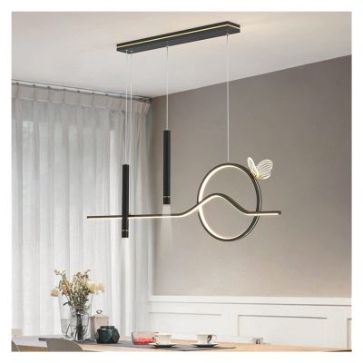 Machine Modern Simple Dining Room Table Bar Nordic Minimalist Strip Creative Design Sense Butterfly Chandelier (Color : A-Black100CM, Size : Whitelight)