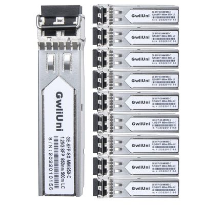 10Pcs 1.25G SFP Multi Mode Fiber Module Network Transceiver, SX MM 850nm 500m, Duplex LC Interface for Switch, Router, Firewall, Network Card, Media Converter etc