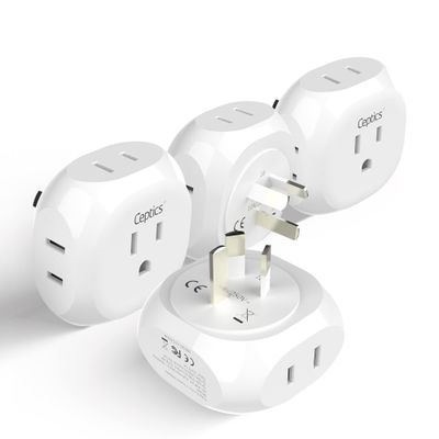 Ceptics Australia, New Zealand, China Travel Plug Adapter by - 4 Input - USA to Any Type I Countries Such as New Zealand, Argentina and More - 4 Pack (PT-16), White (PT-16-4PK)