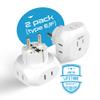 Ceptics European Schuko Travel Plug Adapter Germany France Adapter Charger 4 Input - USA to Any Type E/F Countries Such as Germany, France and More - 2 Pack (PT-9), White view 3