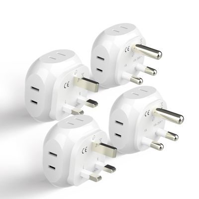 Ceptics South Africa Travel Plug Adapter Set - 4 Input - Ultra Compact - Light Weight - Type M and Type G - USA to Any Type M Countries Such as Botswana, Namibia - 4 Pack (PT-7-10L-4PK),White
