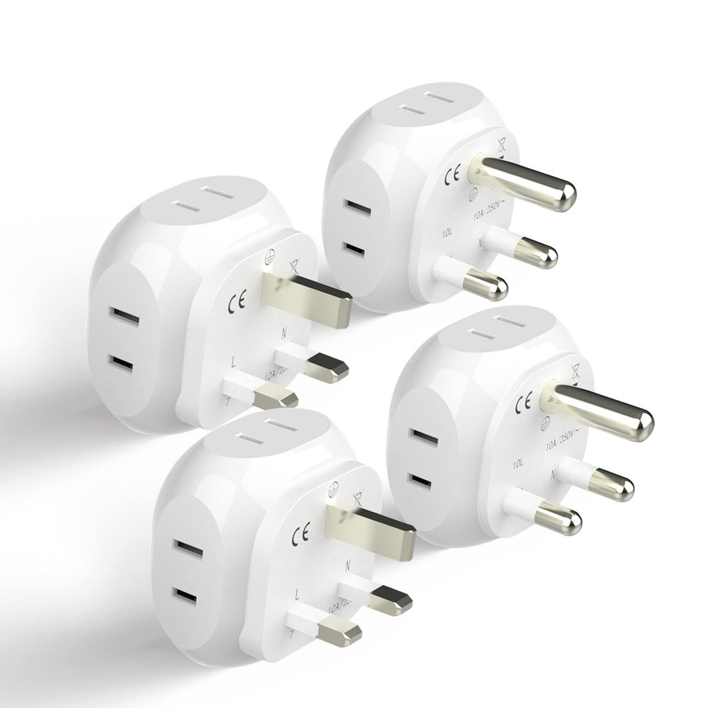 Ceptics South Africa Travel Plug Adapter Set - 4 Input - Ultra Compact - Light Weight - Type M and Type G - USA to Any Type M Countries Such as Botswana, Namibia - 4 Pack (PT-7-10L-4PK),White