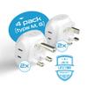 Ceptics South Africa Travel Plug Adapter Set - 4 Input - Ultra Compact - Light Weight - Type M and Type G - USA to Any Type M Countries Such as Botswana, Namibia - 4 Pack (PT-7-10L-4PK),White view 3