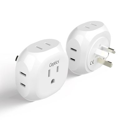 Ceptics Australia, New Zealand, China Travel Plug Adapter - 4 Input - Ultra Compact - Light Weight - USA to Any Type I Countries Such as New Zealand and More - 2 Pack (PT-16), White