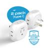 Ceptics Australia, New Zealand, China Travel Plug Adapter - 4 Input - Ultra Compact - Light Weight - USA to Any Type I Countries Such as New Zealand and More - 2 Pack (PT-16), White view 3