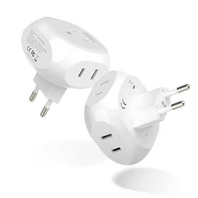 Ceptics European Travel Plug Adapter Europe Power Adaptor Charger 4 Input - Ultra Compact - Light Weight - USA to Any Type C Countries Such as Italy, Iceland, Austria and More - 2 Pack (PT-9C)
