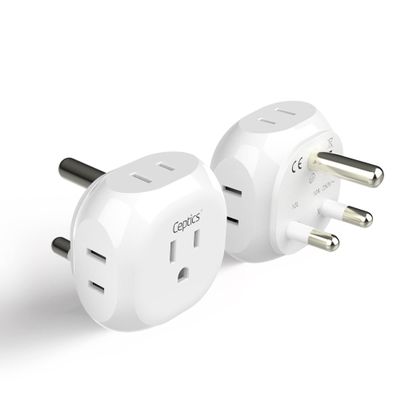 Ceptics South Africa Travel Plug Adapter South Africa Power Adapter Charger 4 Input - USA to Any Type M Countries Such as Botswana, Namibia and More - 2 Pack (PT-10L), White (PT-10L-2PK)