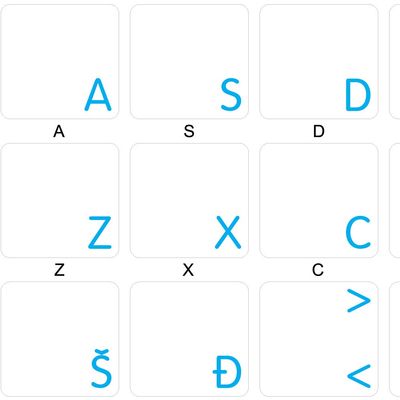 Croatian Labels Layout for Keyboard with Blue Lettering Transparent Background for Desktop, Laptop and Notebook are Compatible with Apple