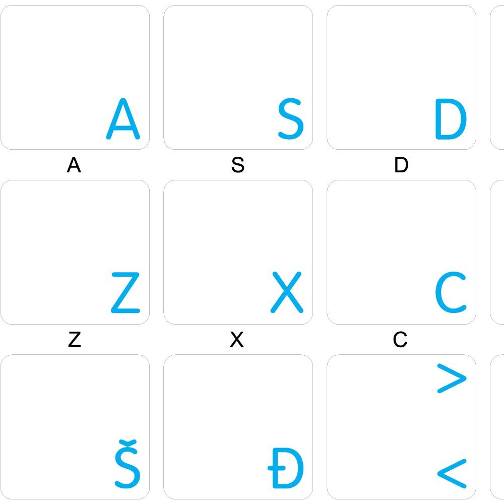 Croatian Labels Layout for Keyboard with Blue Lettering Transparent Background for Desktop, Laptop and Notebook are Compatible with Apple