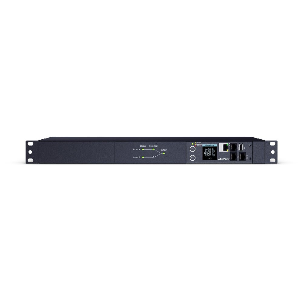 CyberPower PDU44001 Switched ATS PDU, 100-120V, 15A (Derated to 12A), 10 Outlets, 1U Rackmount