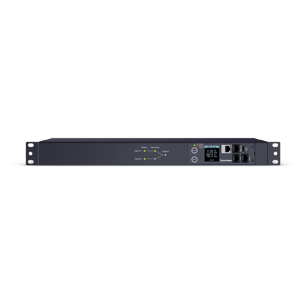 CyberPower PDU44004 Switched ATS PDU, 200-240V, 15A (Derated to 12A), 12 Outlets, 1U Rackmount