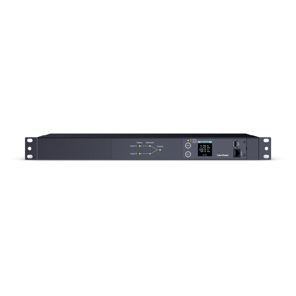 CyberPower PDU24005 Metered ATS PDU, 200-240V, 20A (Derated to 16A), 10 Outlets, 1U Rackmount