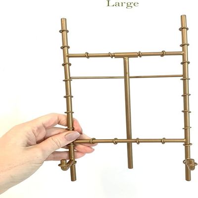 Antique Gold Bamboo Easel 3 Sizes Tabletop Stand Style Metal Tripod Brass Table Picture Frame Card Holder Dish Plate Desktop Calendar Cookbook Stand (Large 10"x5")