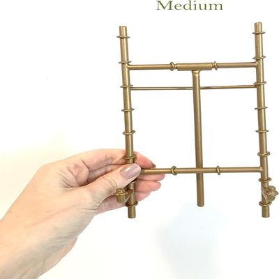 Antique Gold Bamboo Easel 3 Sizes Tabletop Stand Style Metal Tripod Brass Table Picture Frame Card Holder Dish Plate Desktop Calendar Cookbook Stand (Medium 8"x4")