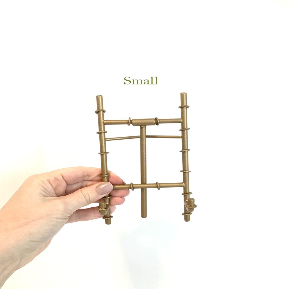 Antique Gold Bamboo Easel 3 Sizes Tabletop Stand Style Metal Tripod Brass Table Picture Frame Card Holder Dish Plate Desktop Calendar Cookbook Stand