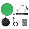 Video Conference Kit Essentials+ for Hybrid/Remote Work on Zoom, Teams, WebEx, GoToMeeting, Skype, Google Meets, OBS (Ring Light with Stand, Chromakey Green Screen, Lavalier Microphone) view 1