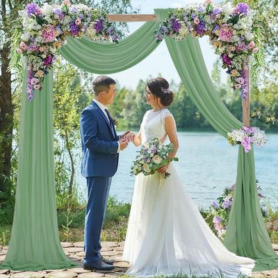 FUHSY Wedding Arch Draping Fabric Sage Green 20FT 2 Panels Chiffon Fabric Drapery Party Ceiling Drapes Archway Drapes for Wedding Sheer Voile Scarf Sheer Drapes for Reception Swag Decor