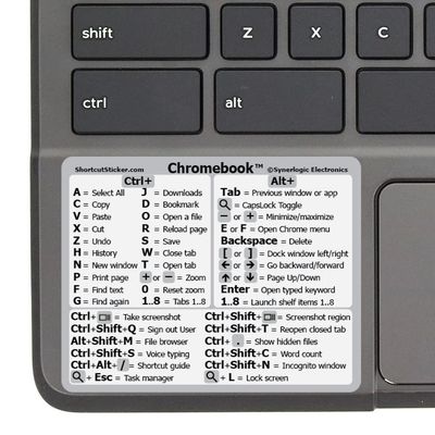 Synerlogic (5pcs) Chrome OS Reference Keyboard Shortcut Sticker - No-Residue Laminated Vinyl for Any Brand Chromebook Laptop Running Chrome OS (White/5)