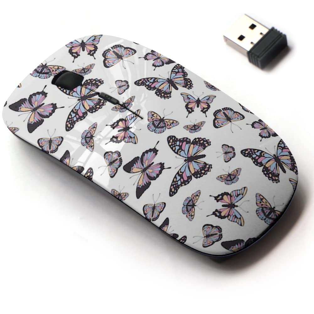 2.4G Wireless Mouse with Cute Pattern Design for All Laptops and Desktops with Nano Receiver - Butterflies