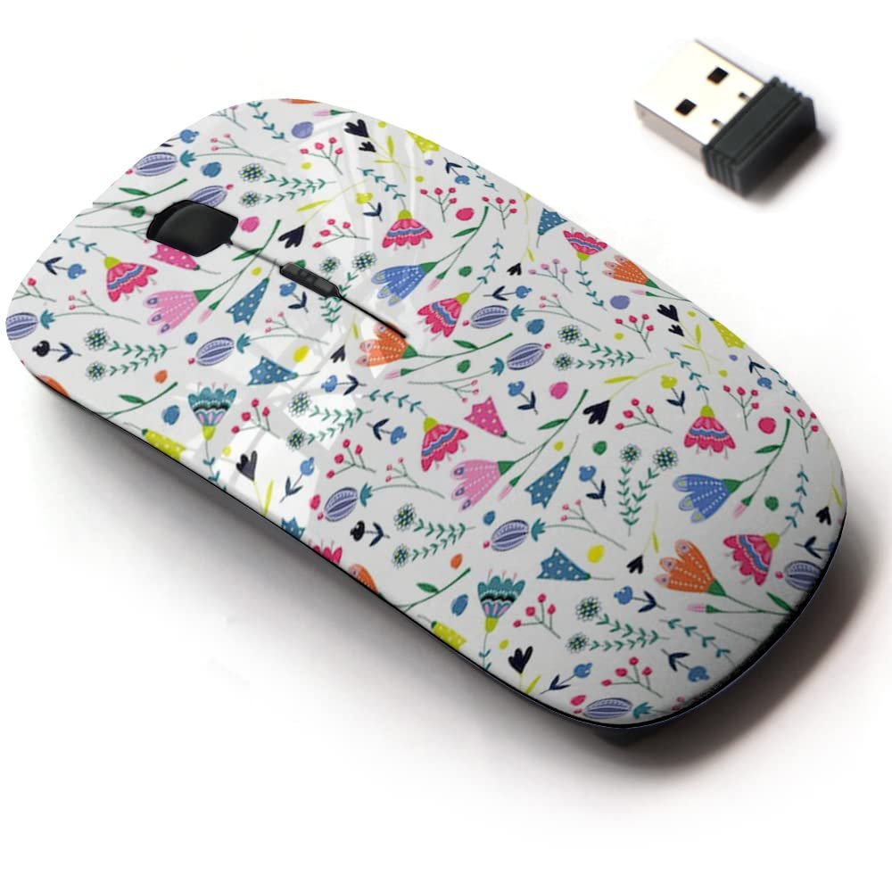 2.4G Wireless Mouse with Cute Pattern Design for All Laptops and Desktops with Nano Receiver - Ethnic Style Flowers
