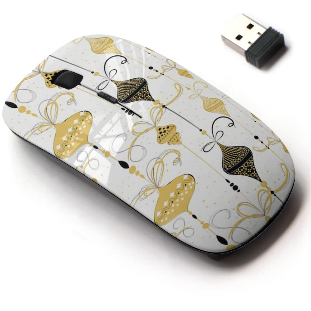 2.4G Wireless Mouse with Cute Pattern Design for All Laptops and Desktops with Nano Receiver - Christmas Balls Gold