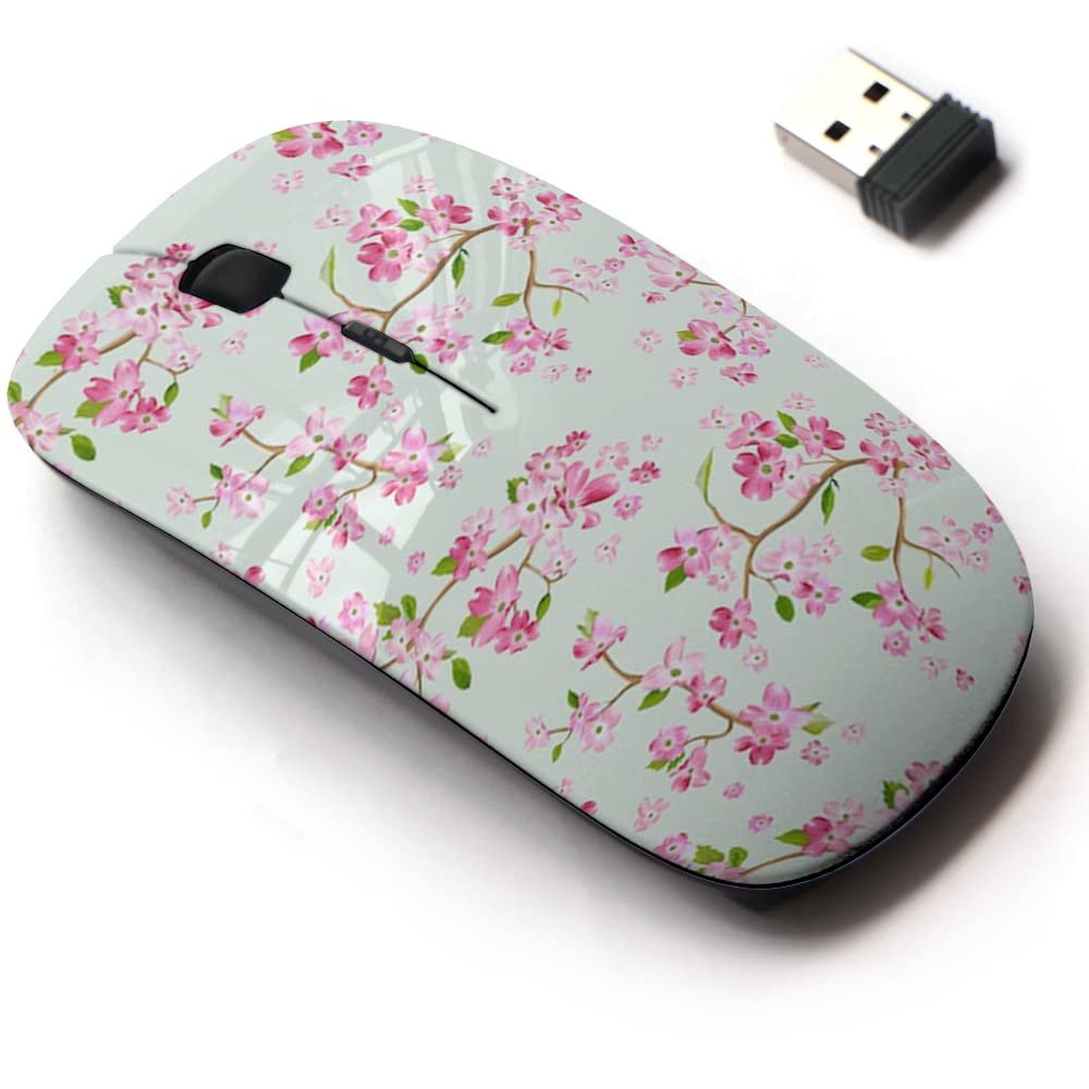 2.4G Wireless Mouse with Cute Pattern Design for All Laptops and Desktops with Nano Receiver - Blooming Spring Flowers