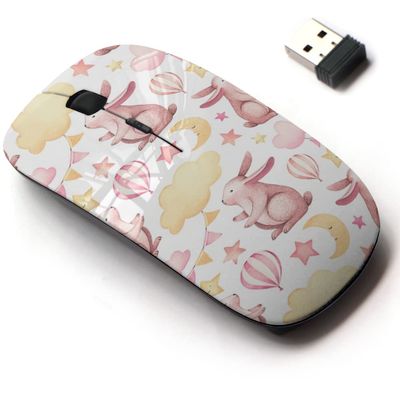 CJCBROES 2.4G Wireless Mouse with Cute Pattern Design for All Laptops and Desktops with Nano Receiver - Watercolor Cute Bunny