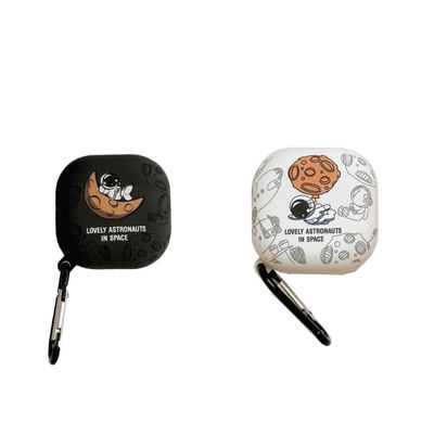 2 Pack Cute Lovely Design Astronaut Style Soft Silicone Protective Case Cover Compatible with Samsung Galaxy Buds 2/Galaxy Buds Pro/Galaxy Buds Live Earphone, Skin Sleeve with Key Chain (Black+White)