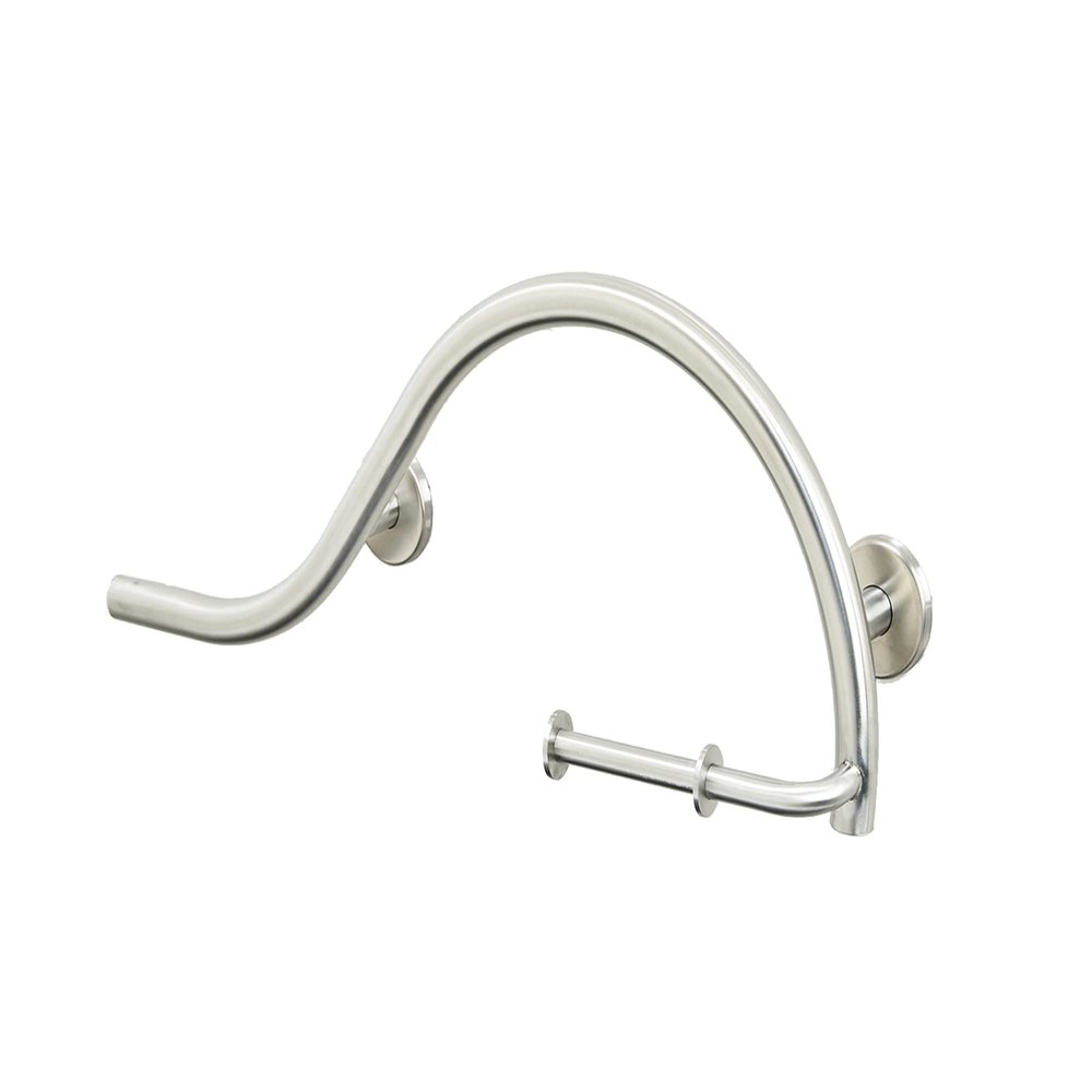 Bathroom Grab Bar & Toilet Paper Holder - Stand Assist for Adults Elderly Handicap / 304 Stainless Steel / Left / Brushed Finish / 30" x 11"