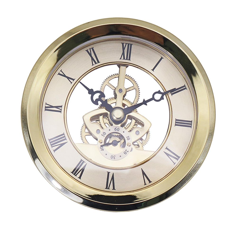 Fenteer Transparent Skeleton Clock Inserts 4 1/16 Inch (103mm) Round Quartz Clock Fit-up Movement Miniature Clock Roman Numerals DIY for Home Decoration