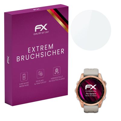 atFoliX Plastic Glass Protective Film compatible with Garmin Fenix 7S 42mm, 9H Hybrid-Glass FX Screen Protector