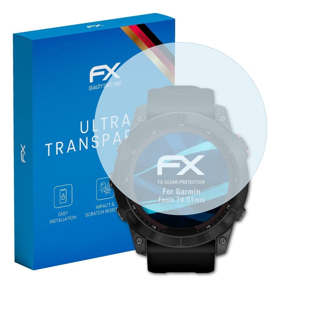 atFoliX Screen Protection Film compatible with Garmin Fenix 7X 51mm Screen Protector, ultra-clear FX Protective Film (3X)