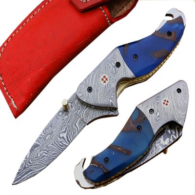 Custom handmade Damascus steel Folding Knife