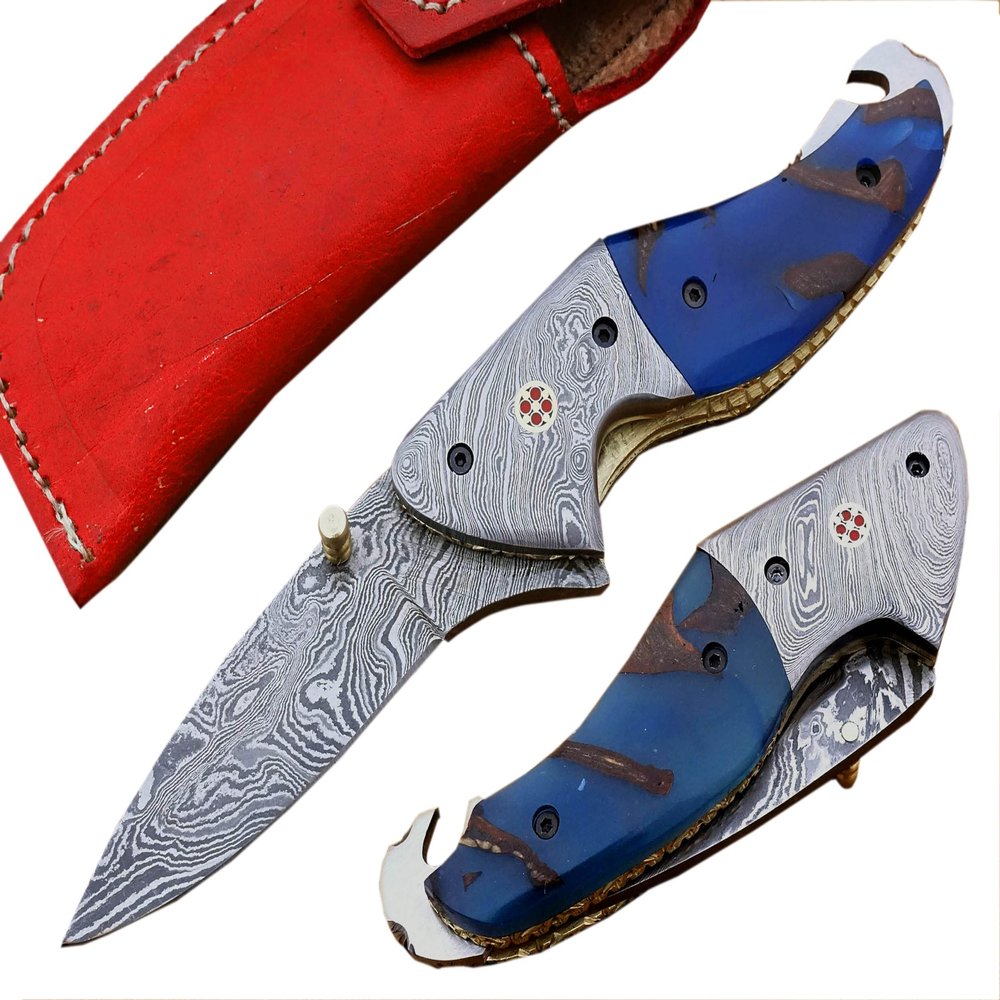 Custom handmade Damascus steel Folding Knife
