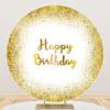 Laeacco Happy Birthday Round Backdrop for Women 7.5x7.5ft Polyester Gold Glitter White Photography Background Birthday Party Decoration Cake Table Banner Kids Adults Portrait Photo Studio Shoot Prop view 2