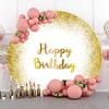 Laeacco Happy Birthday Round Backdrop for Women 7.5x7.5ft Polyester Gold Glitter White Photography Background Birthday Party Decoration Cake Table Banner Kids Adults Portrait Photo Studio Shoot Prop view 3