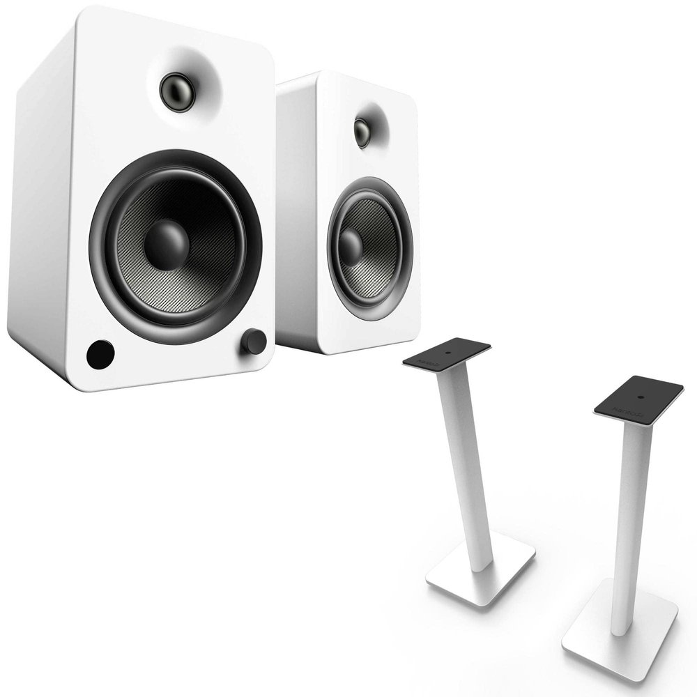 Kanto YU6MW YU6 White Powered Bluetooth Bookshelf Speaker System w/ SP26PLW 26" Stands Home Audio Bundle
