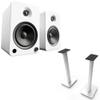 Kanto YU6MW YU6 White Powered Bluetooth Bookshelf Speaker System w/ SP26PLW 26" Stands Home Audio Bundle view 1