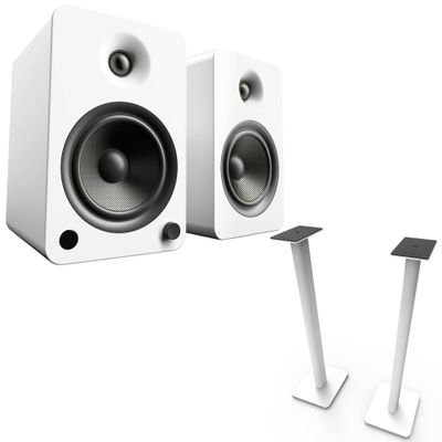 Kanto YU6MW YU6 (White) Powered Bluetooth Bookshelf Speaker System w/ SP32 32" Floor Stands (SP32PLW, White) Home Audio Bundle
