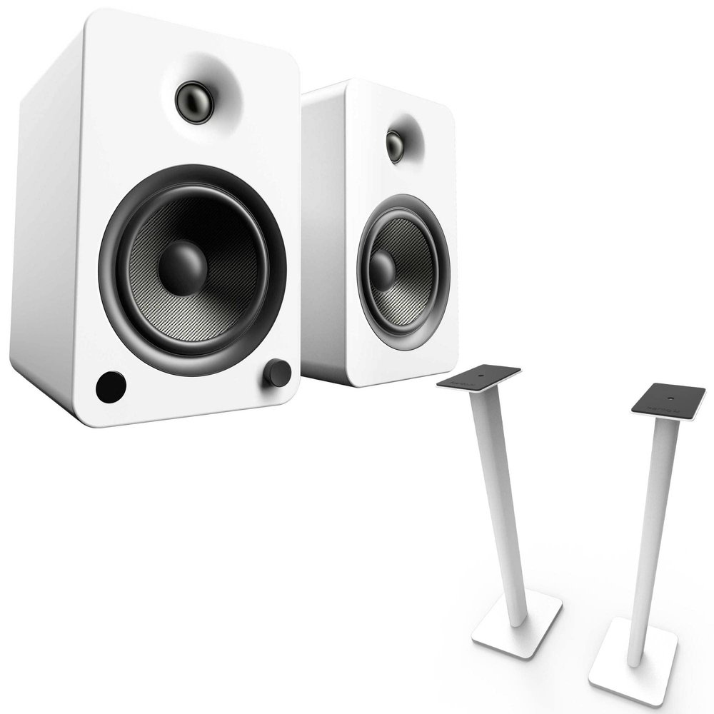 Kanto YU6MW YU6 (White) Powered Bluetooth Bookshelf Speaker System w/ SP32 32" Floor Stands (SP32PLW, White) Home Audio Bundle
