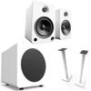 Kanto YU6MW YU6 (White) Powered Bluetooth Bookshelf Speaker System w/ SUB8 250 Watt Subwoofer & SP32 32" Floor Stands (SP32PLW, White) Home Audio Bundle view 1