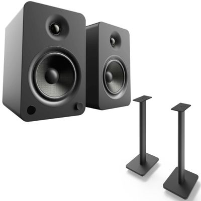 Kanto YU6MB YU6 Black Powered Bluetooth Bookshelf Speaker System w/ SP26PL 26" Stands (SP26) Home Audio Bundle