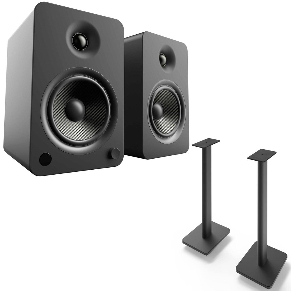 Kanto YU6MB YU6 Black Powered Bluetooth Bookshelf Speaker System w/ SP26PL 26" Stands (SP26) Home Audio Bundle