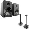 Kanto YU6MB YU6 Black Powered Bluetooth Bookshelf Speaker System w/ SP26PL 26" Stands (SP26) Home Audio Bundle view 1