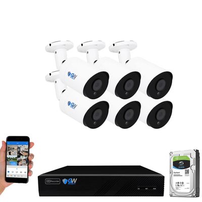 GW Security 8 Channel 4K NVR 6MP H.265 AI Human Detection Surveillance Security Camera System with 6 Super HD 6MP IP PoE Microphone Security Cameras